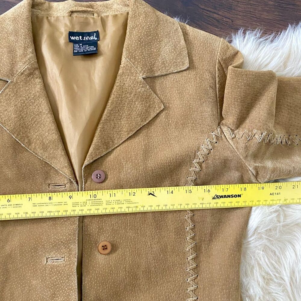 Vintage Tan Brown Suede Western Fringe Whipstitch Split Sleeve Leather Jacket M - Picture 7 of 8